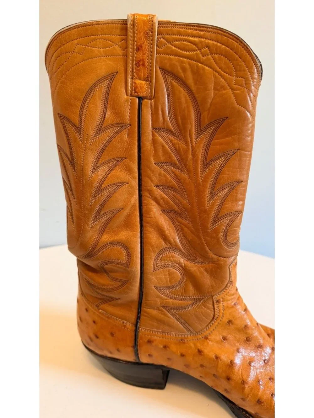 Paul Wheeler Custom Made Tan Ostrich Leather Cowboy Boots Mens 10 D Estimated